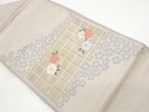 格子に捻花模様織出し名古屋帯